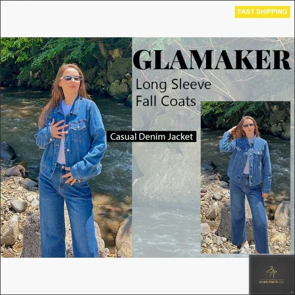 Fitted Denim Jacket with Pockets, Long Sleeve Western Style Coat - Picture 7 of 7